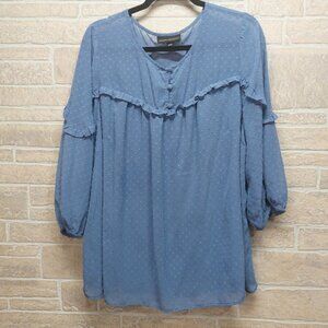 Lane Bryant Swiss Dot Blouse 3/4 Sleeve Size 18/20 Chiffon Tiered Blue Lined